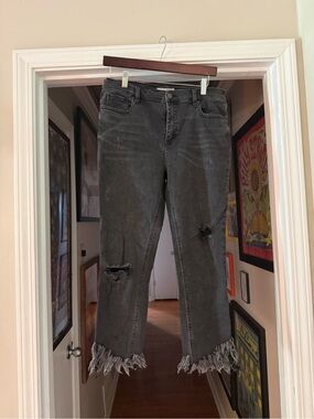 Free People Women's Distressed Raw-Hem Jeans - Washed Black